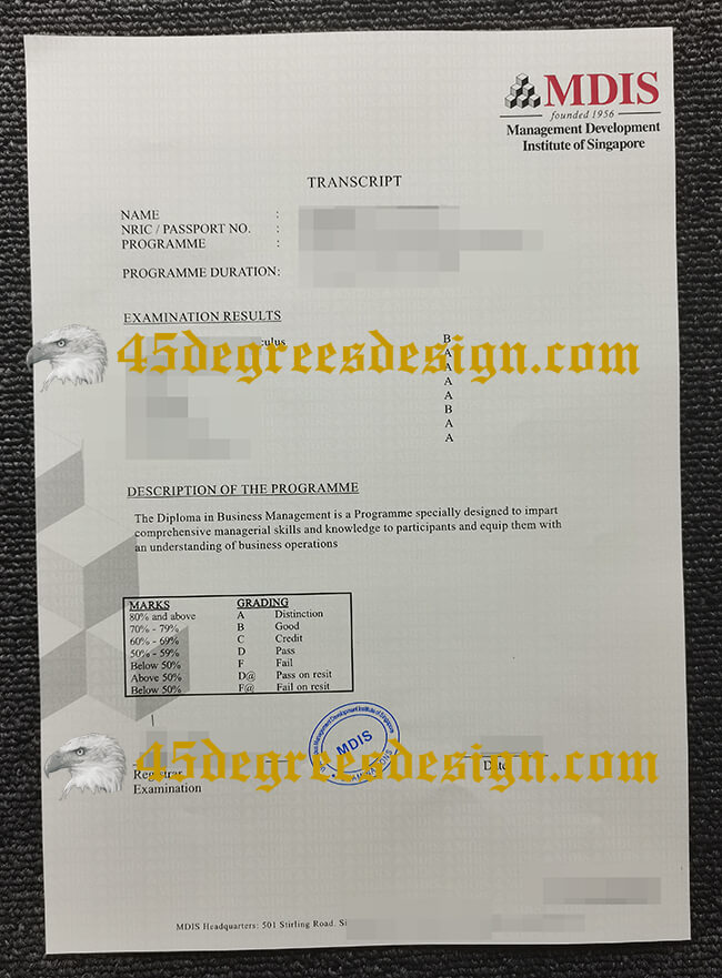 Management Development Institute of Singapore (MDIS) fake transcript
