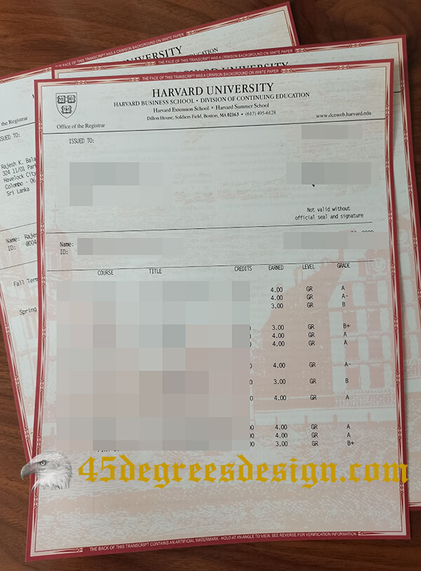 Harvard University transcript