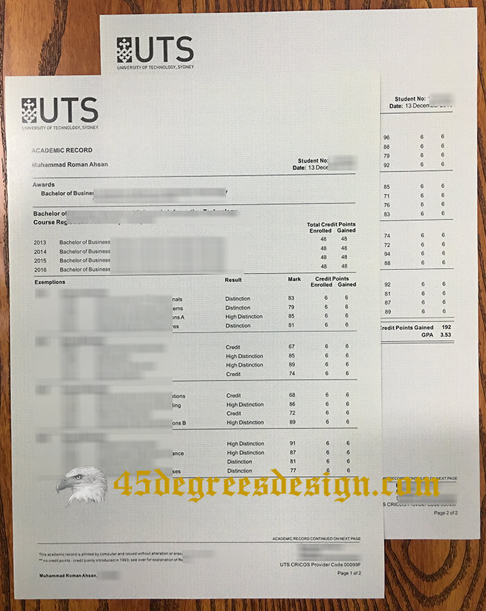 University of Technology Sydney transcript 