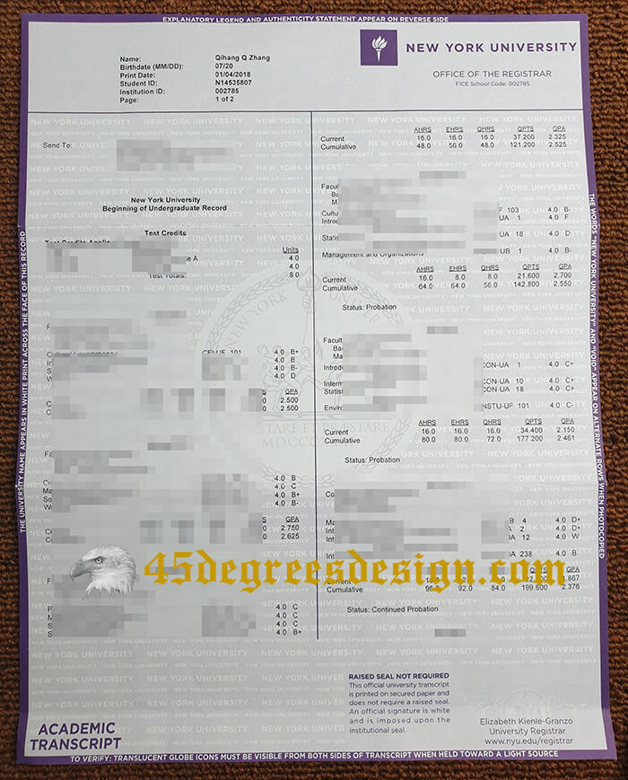 New York University transcript New York University transcript
