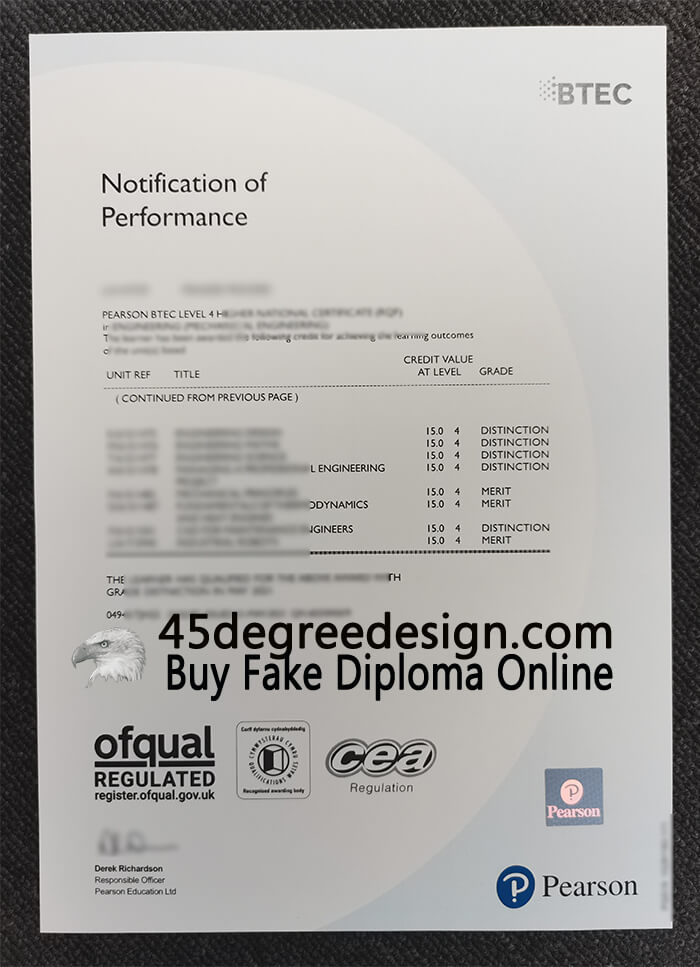 BTEC Level 4 Notification of Performance BTEC Level 4 Notification of Performance