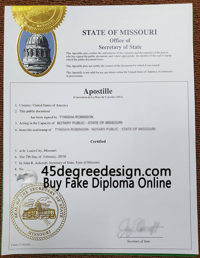 State of Missouri Apostille Certificate State of Missouri Apostille Certificate