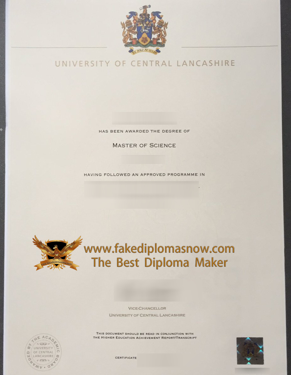 University of Central Lancashire degree certificate University of Central Lancashire degree certificate