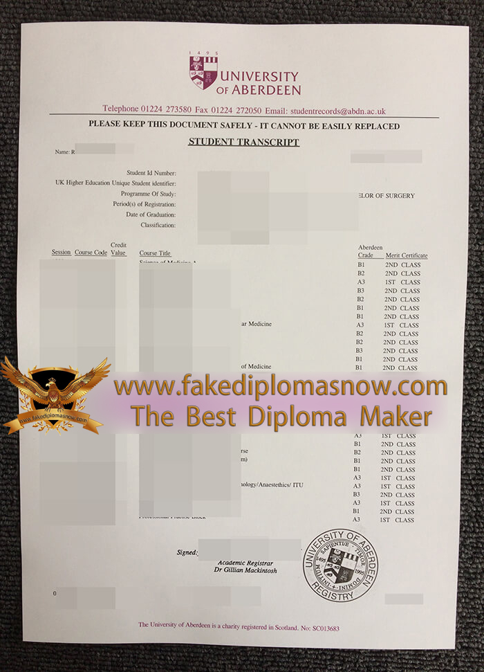 University of Aberdeen transcript University of Aberdeen transcript