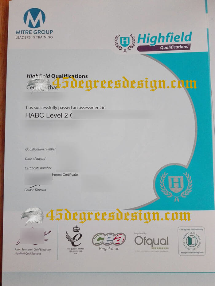 Highfield Qualifications certificate