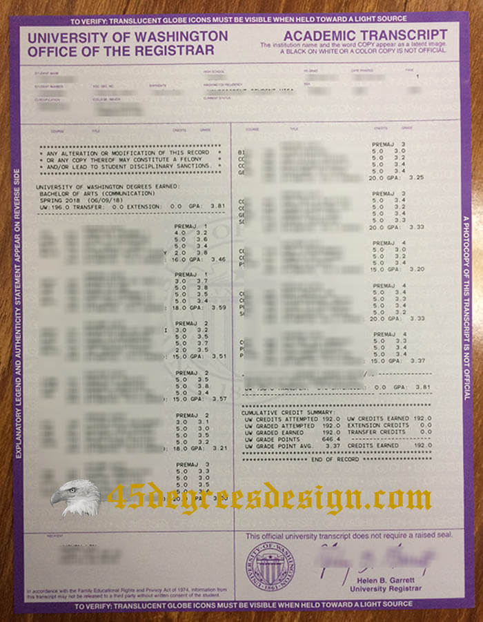 University of Washington transcript