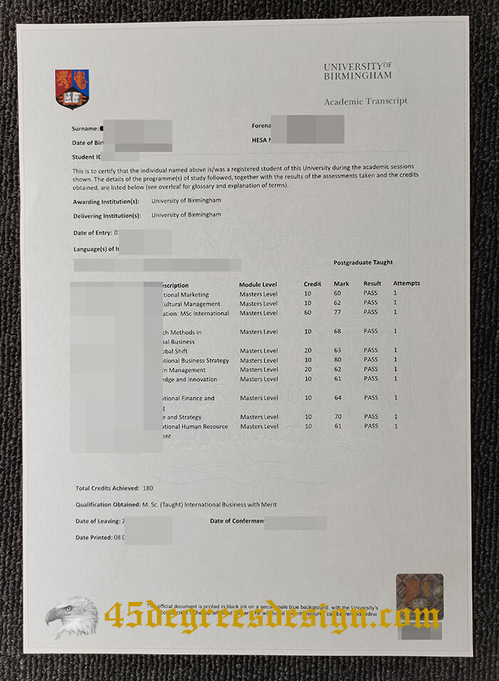 University of Birmingham transcript University of Birmingham transcript