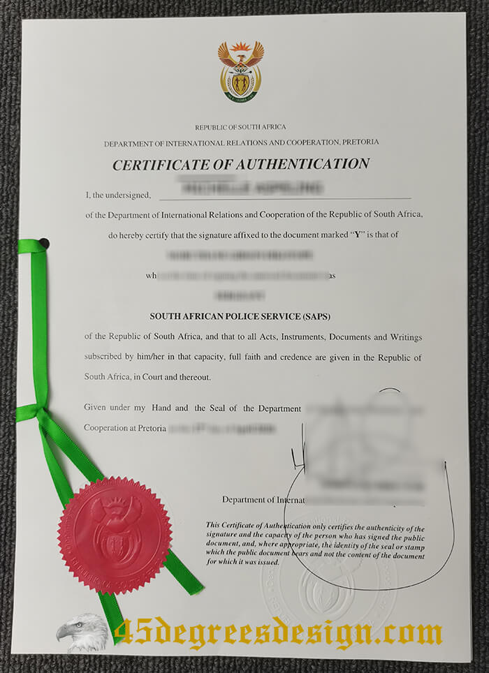 South Africa Degree Certificate Of Authentication