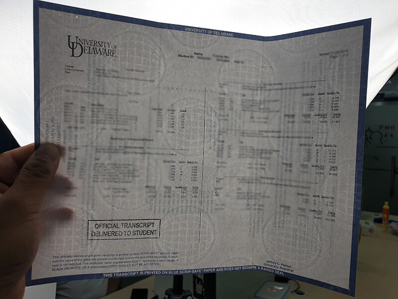 University of Delaware transcript