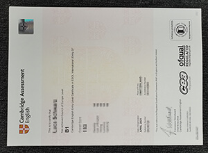 fake Cambridge Assessment English B1 certificate