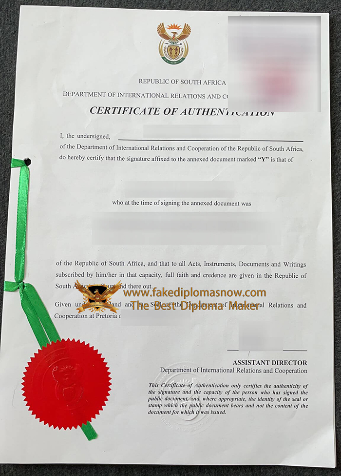 South Africa Certificate of Authentication 