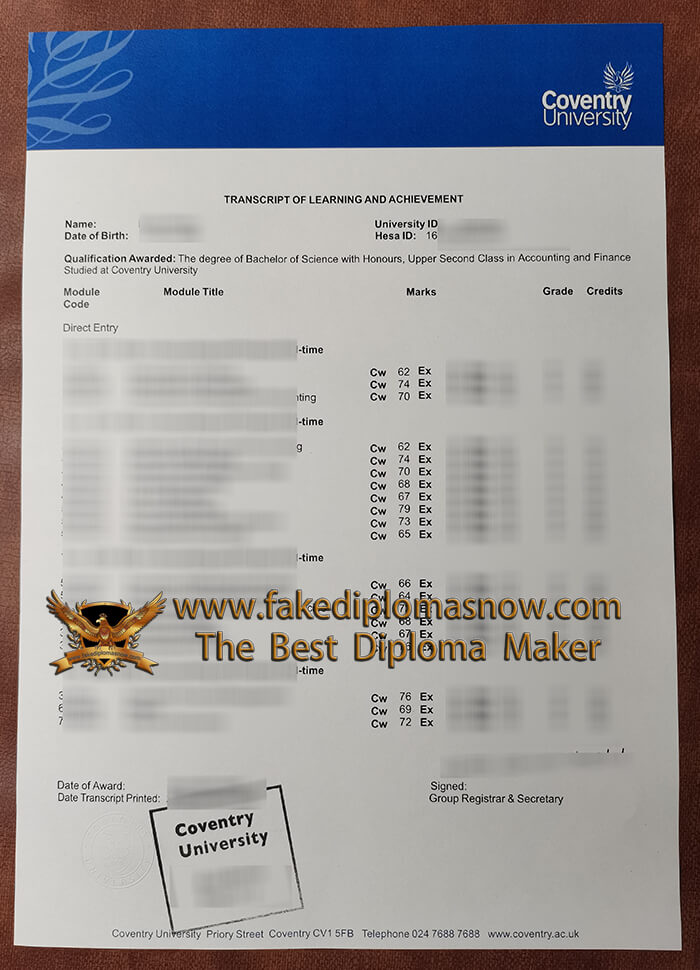 Coventry University transcript, buy a fake diploma 