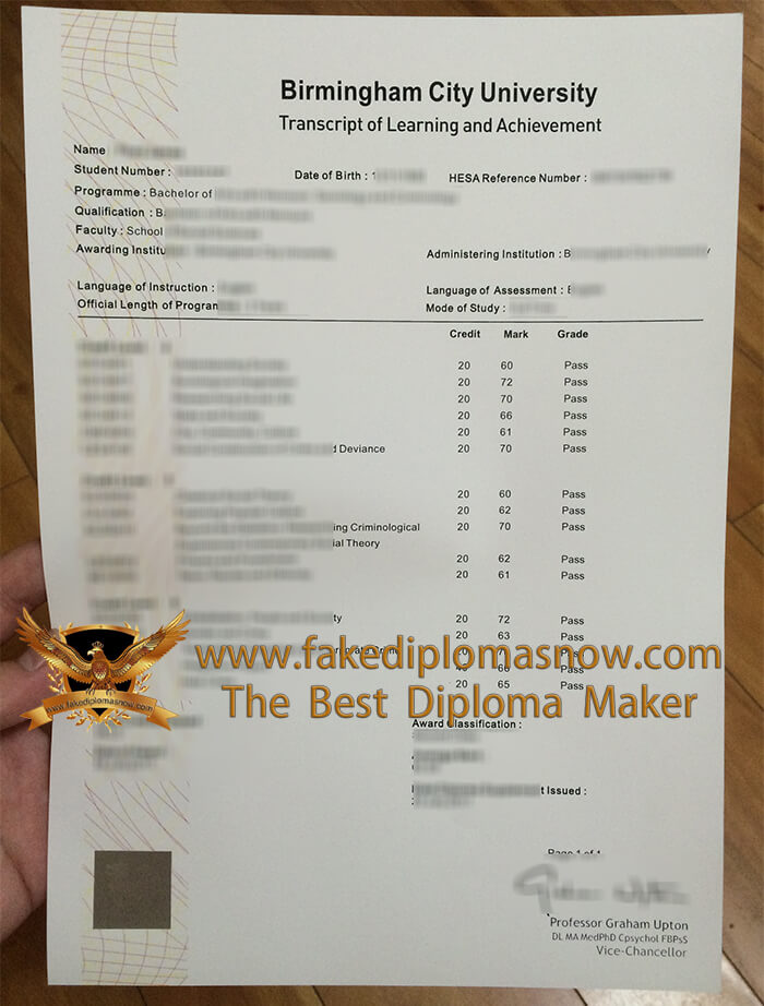 Birmingham City University transcript Birmingham City University transcript