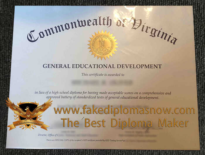 Commonwealth of Virginia fake GED certificate