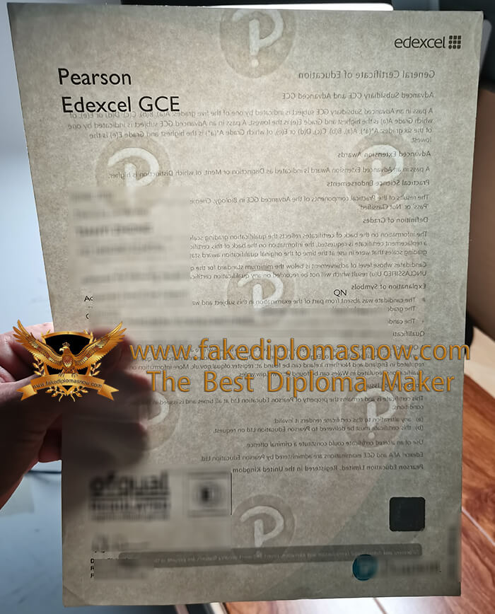 Pearson Edexcel certificate watermark