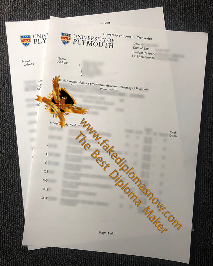 University of Plymouth transcript