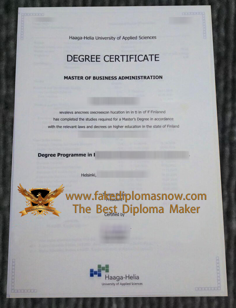 Haaga-Helia University of Applied Sciences degree certificate