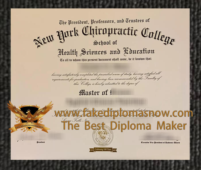 New York Chiropractic College Degree Certificate