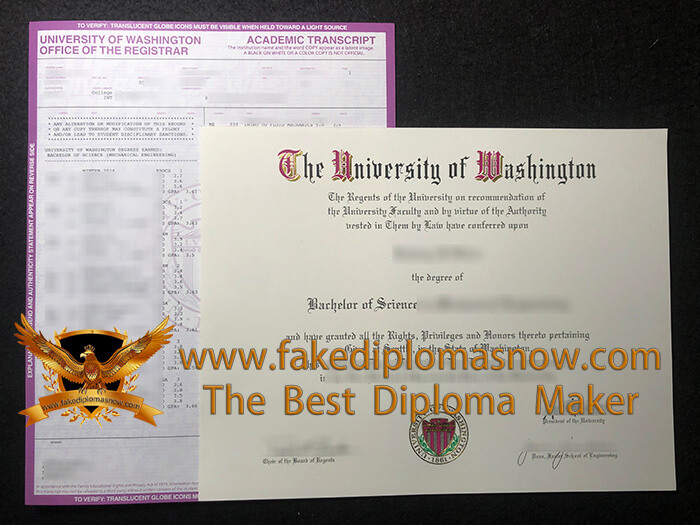 University of Washington fake degree certificate with transcript