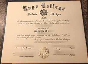 Hope College diploma certificate