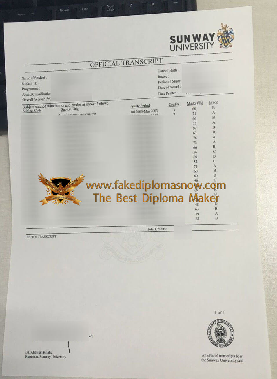 Sunway University transcript Sunway University transcript