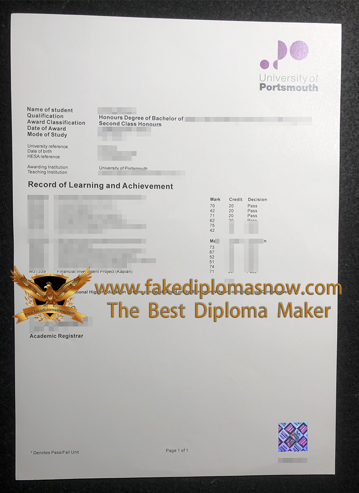 Buy a University of Portsmouth Transcript University of Portsmouth Transcript