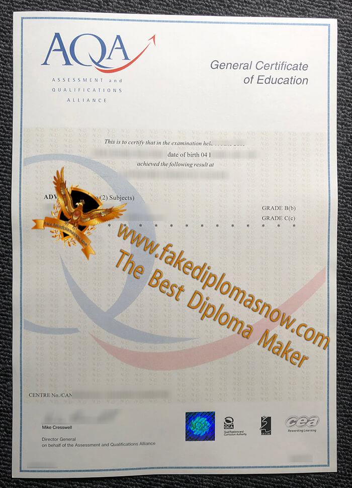 AQA GCE certificate