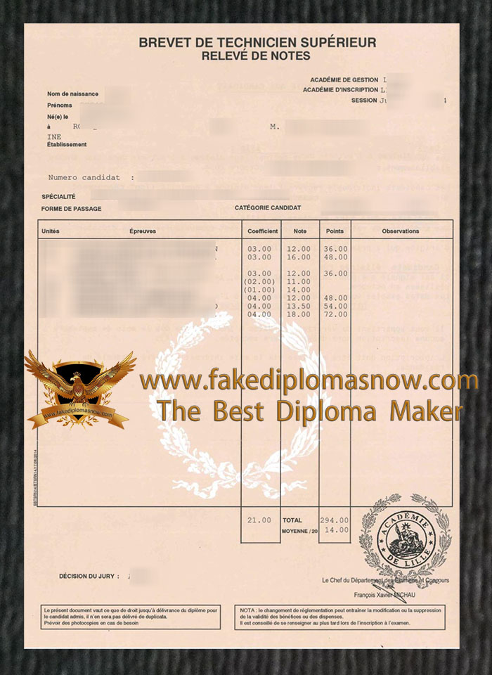 BTS transcript, Brevet de Technicien Supérieur releve de notes BTS transcript, Brevet de Technicien Supérieur releve de notes
