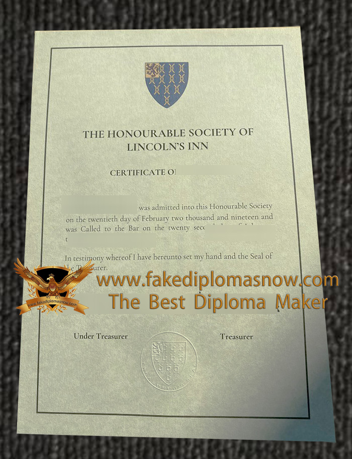 Honourable Society of Lincoln's Inn certificate