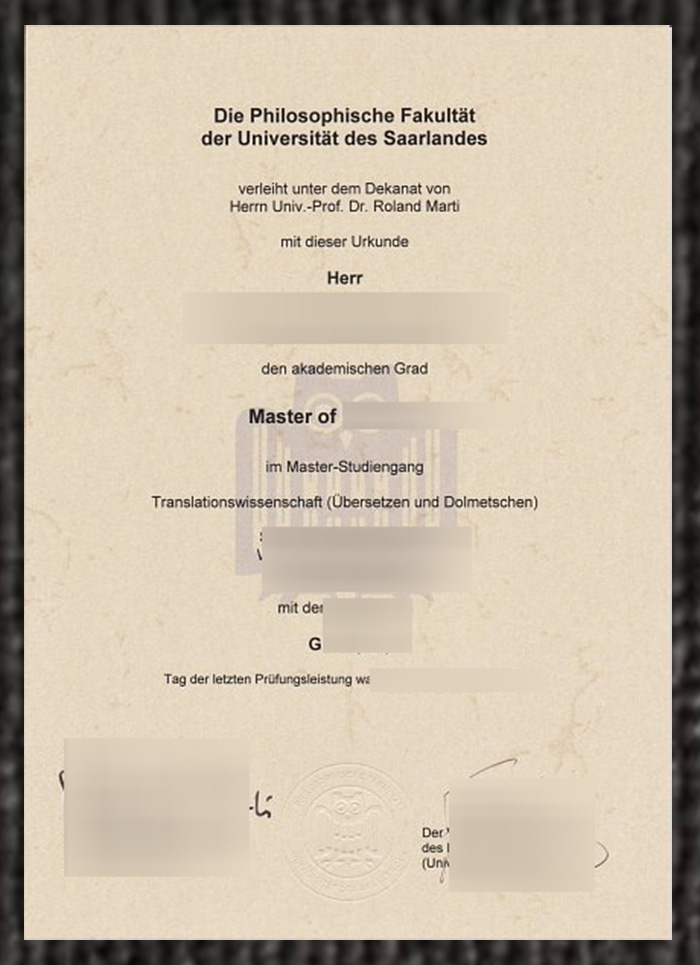Universität des Saarlandes Urkunde