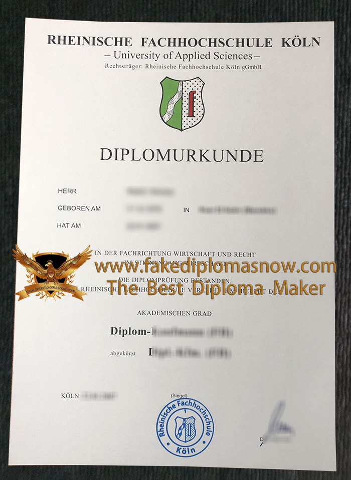 RFH diploma, Rheinische Fachhochschule Köln Urkunde