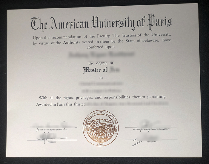 American University of Paris diploma