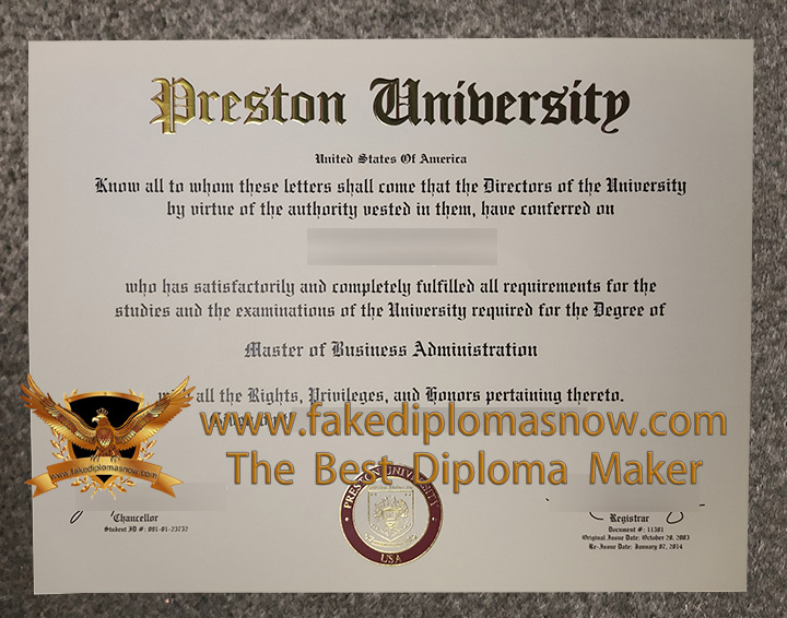 Preston University diploma
