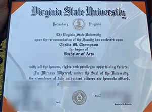 Virginia State University diploma certificate