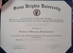 Siena Heights University diploma certificate