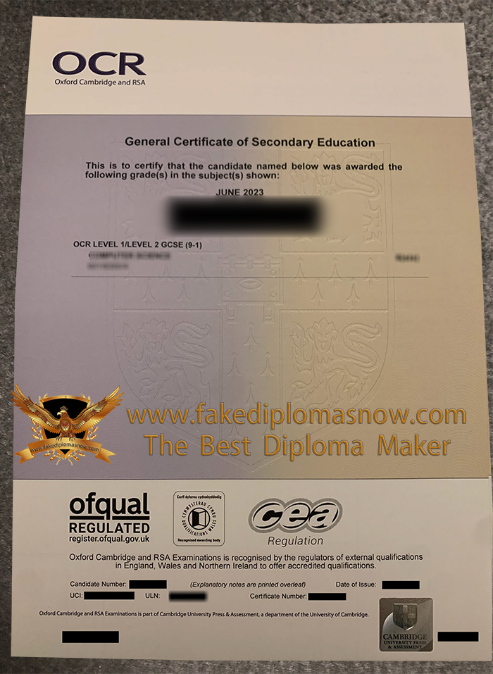 OCR GCSE certificate