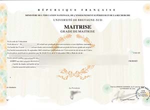 Université Bretagne-Sud diploma certificate