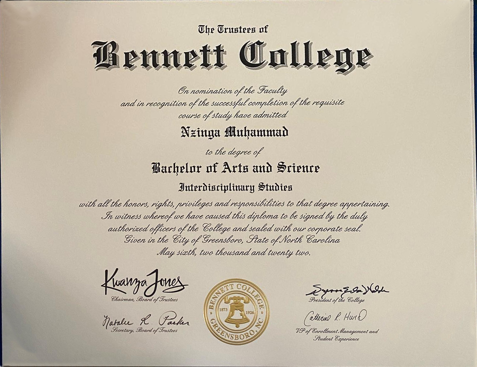 Bennett College diploma