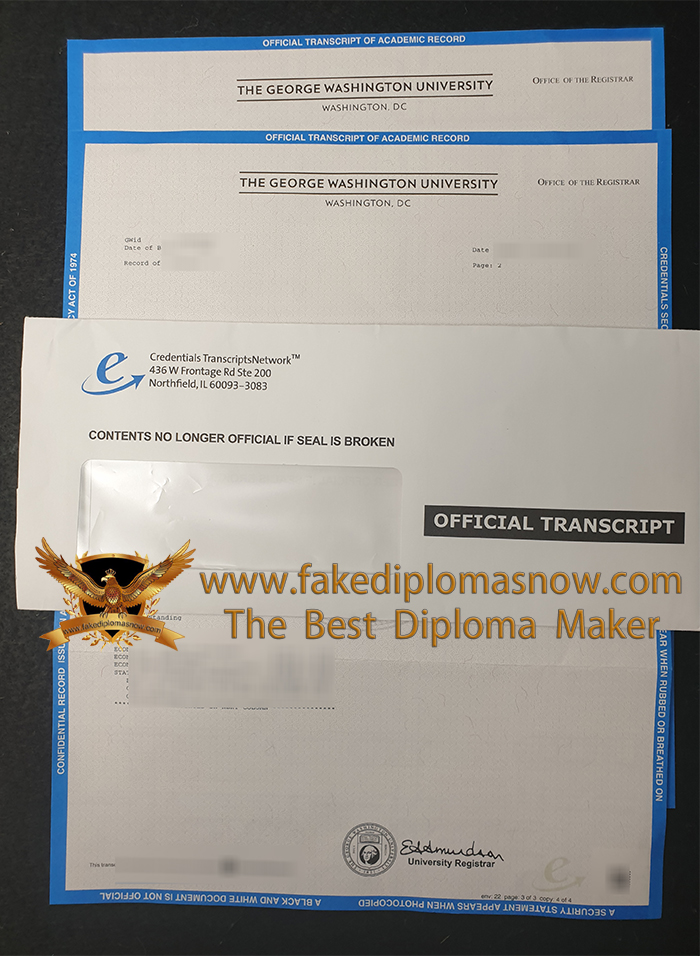 GWU transcript and envelope GWU transcript and envelope