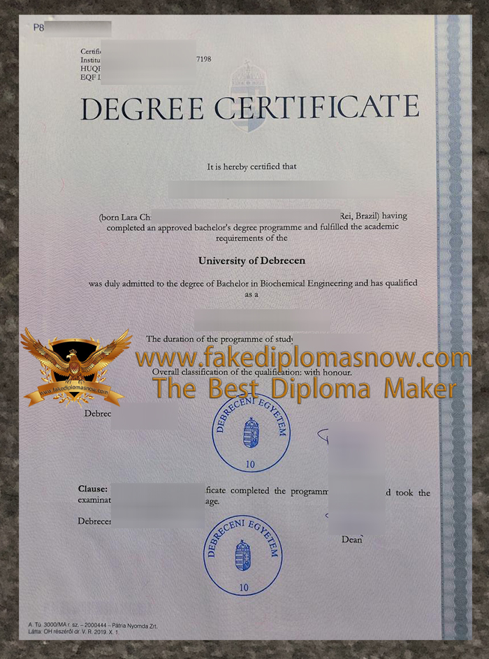 University of Debrecen Degree Certificate University of Debrecen Degree Certificate