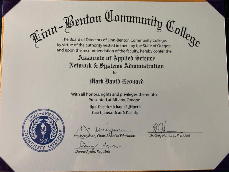 Linn-Benton Community College degree sample