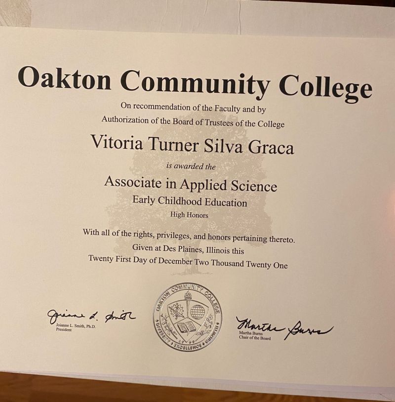 Oakton Community college degree certificate
