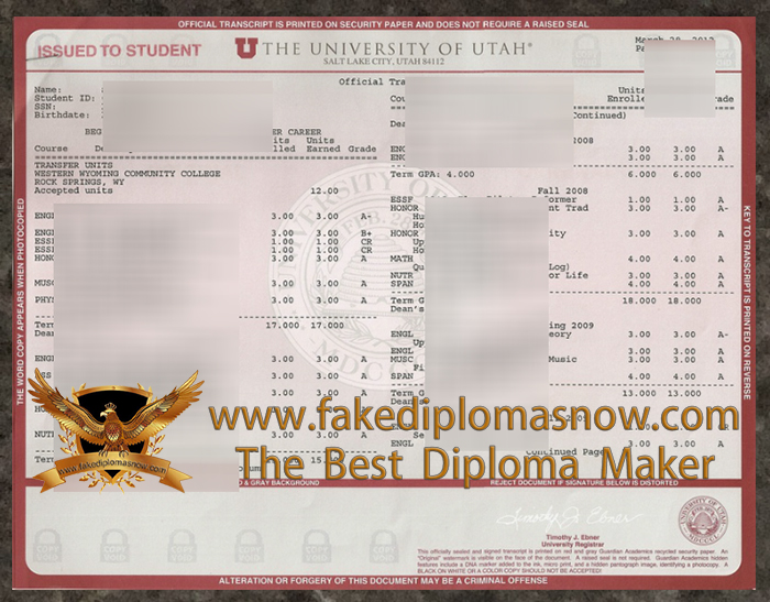 University of Utah transcript