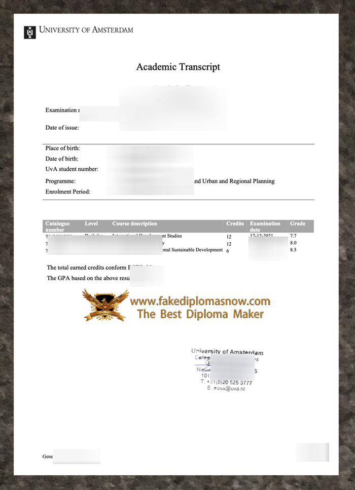 Universiteit van Amsterdam transcript