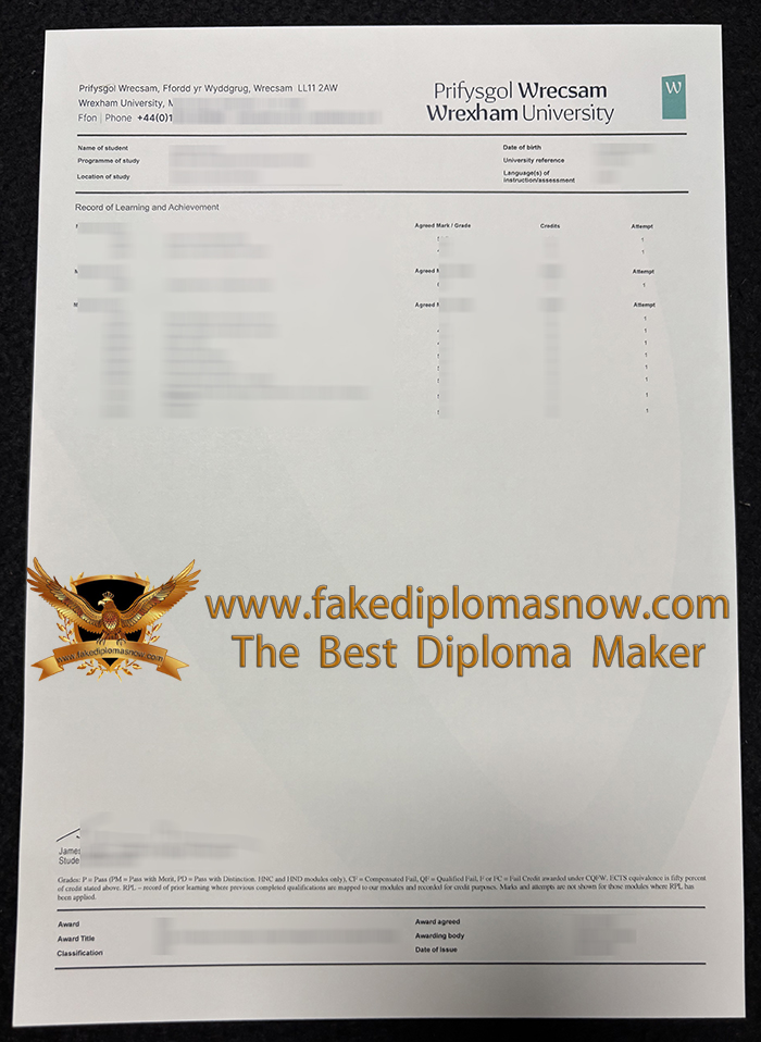 Wrexham University transcript