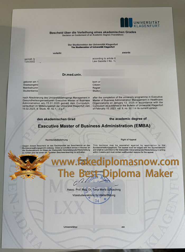 Klagenfurt University diploma