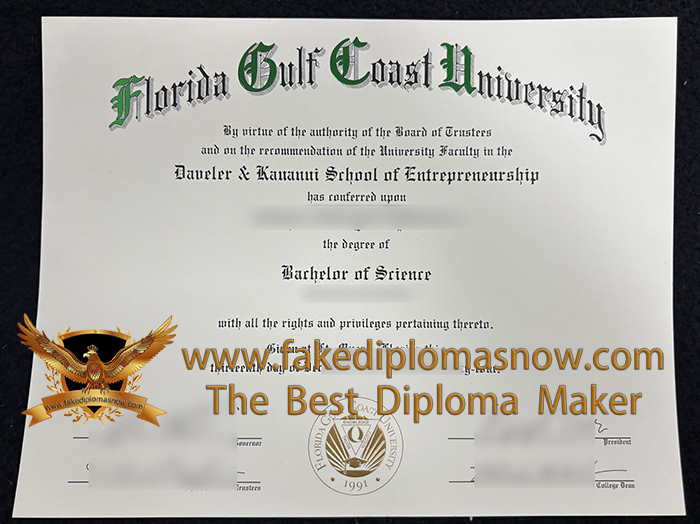 Florida Gulf Coast University (FGCU) diploma sample
