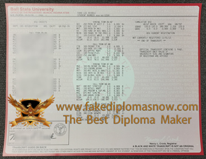 Ball State University transcript sample from the United States