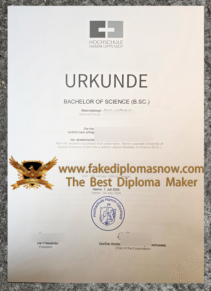 Hochschule Hamm-Lippstadt BSc Urkunde sample Hochschule Hamm-Lippstadt BSc Urkunde sample