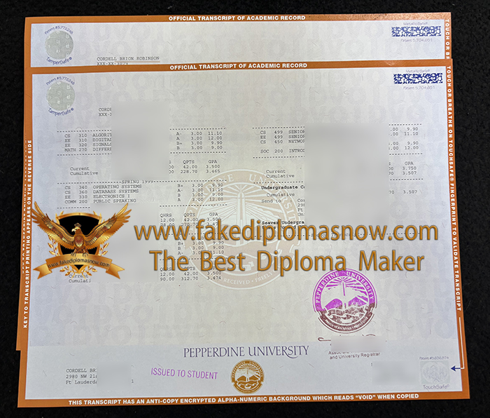 Pepperdine University transcript sample